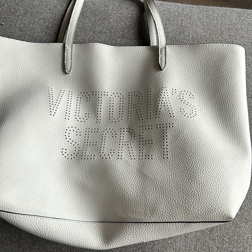 White Victoria Secret beach bag wedding purse soft and flexible approx 18” x 12”